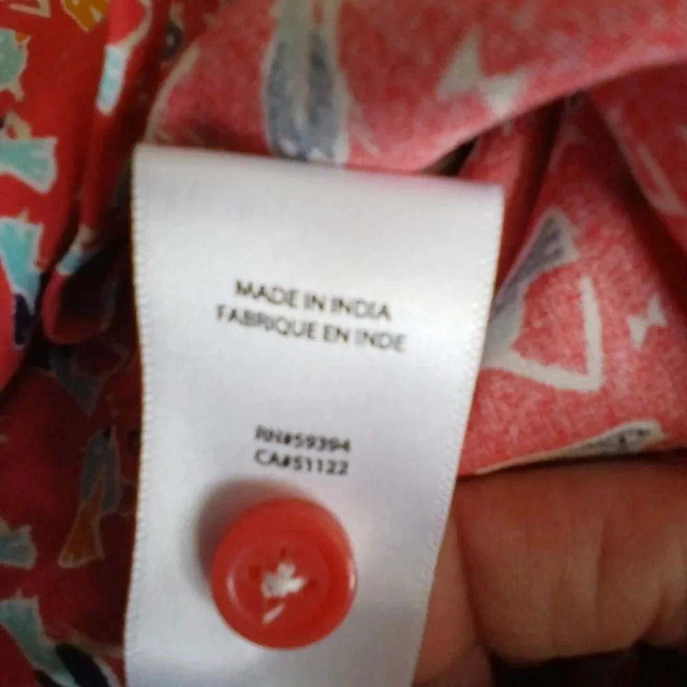 Beachlunchlounge women's M orange bird print long sleeve shirt tropical viscose - Picture 6 of 7
